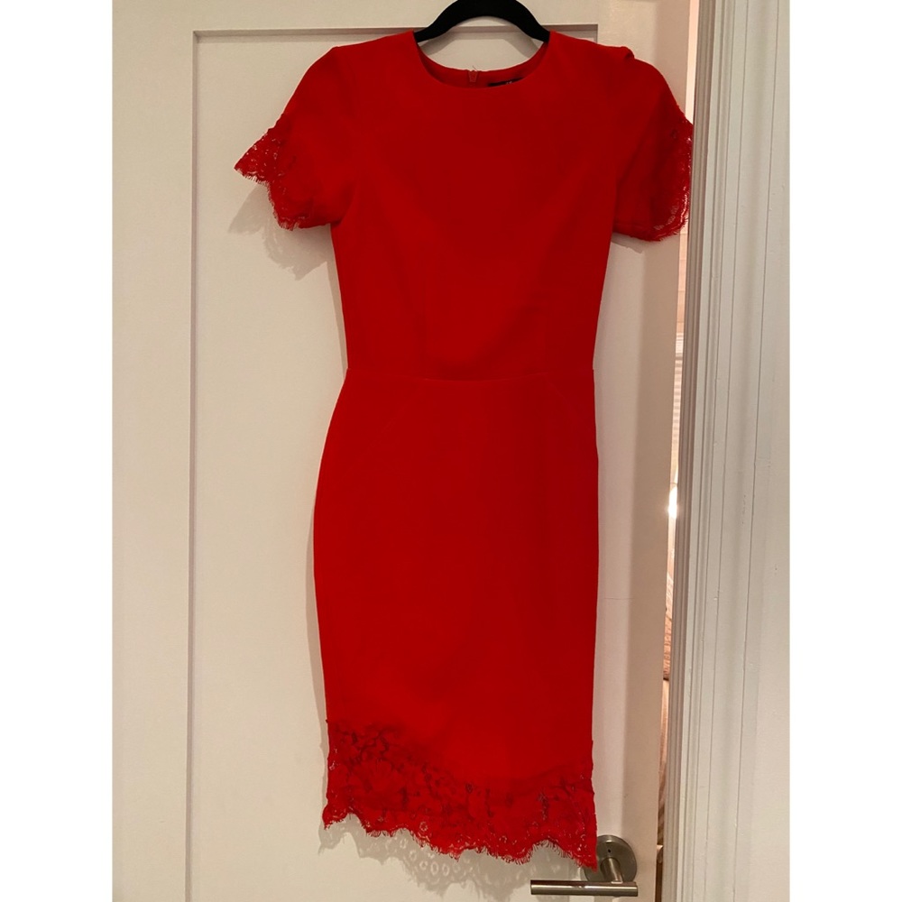 H&M red dress with lace sleeves